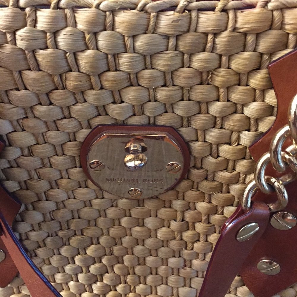 MICHAEL KORS Brown leather straw tote - Picture 2 of 13